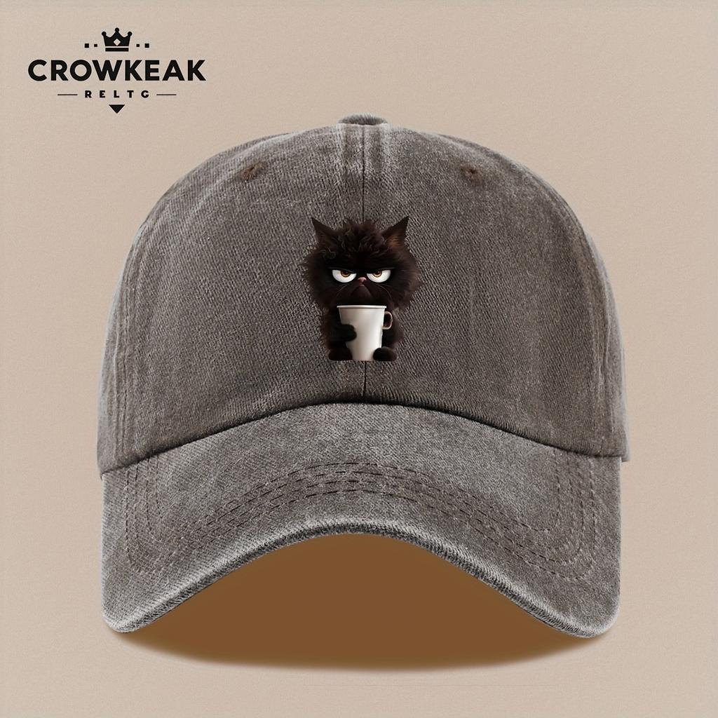 Pc Wütende flauschige schwarze Katze Muster Hut Vintage distressed Druck Baseballkappe Verstellbare Größe Bequem und leicht Sui