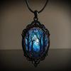 Retro Fashion Oval Crystal Blue Life Tree Pendant Necklace Black Leather Rope Chain for Women Men Hallowmas Amulet Jewelry Gifts