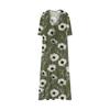 Women's Summer Fashion V-neck Retro Floral Print Short Sleeved Beach Dress With Lace Patchwork Dress