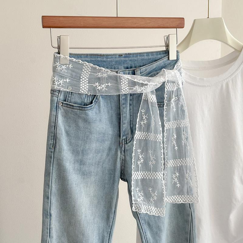 White Lace Mesh Waist Belt Hollow Out Embroidery Waist Chain For Women Summer Dress Jeans Decorative Belt