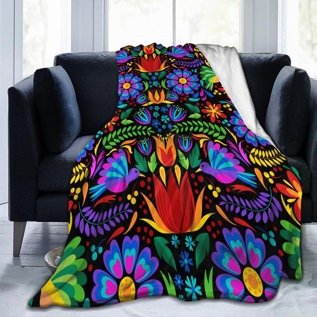Colored Mexican Flower Bird Blanket Flannel Blanket Comfortable Plush Blanket For Nap Sofa Decor