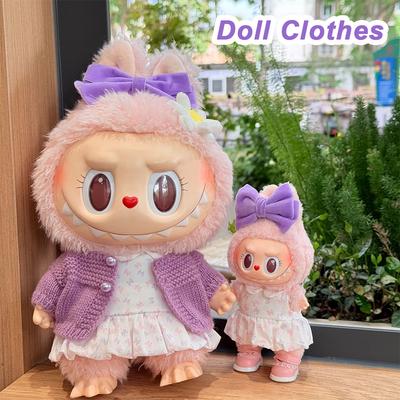 For 17cm/38cm Labubu Doll Clothes Fashion Dress Sweater Doll Clothes Color Match Cardigan Dolls Accessories Cute Decoration Little Clothes