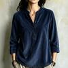 Chemise à Manches Longues Boutonnée Col en V en Velours Côtelé pour Femme, Style Décontracté
