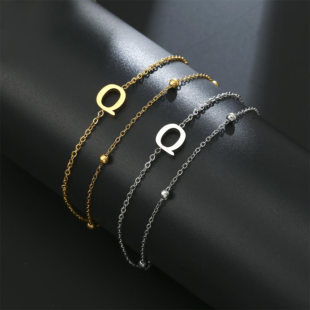 Cazador Stainless Steel Initial Letter Double Chains Bracelet for Women A-Z Alphabet Jewelry 2026 Bracelet On Hand Birthday Gift