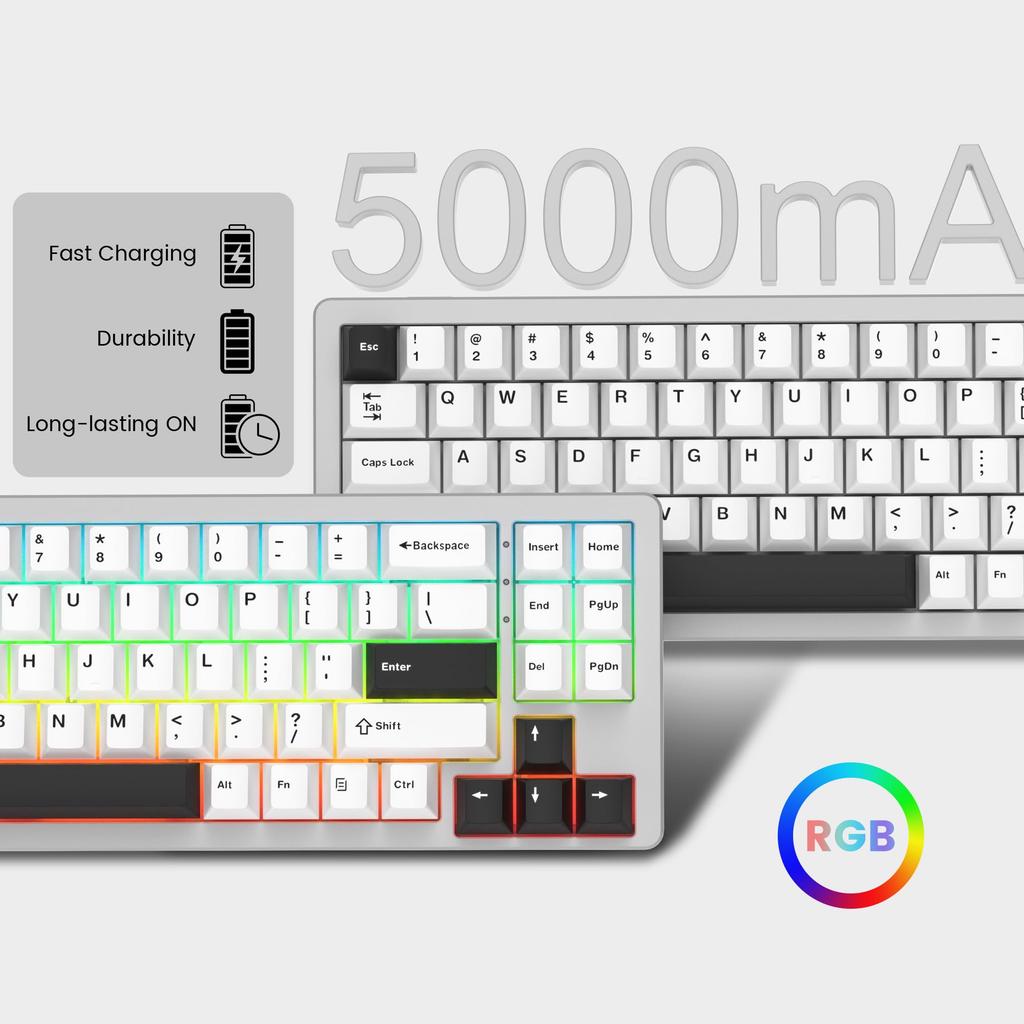 Womier SK71 Gaming Keyboard, 75% Aluminum Alloy Wireless Mechanical Keyboard with Bluetooth2.5GWired, Hot Swap, Adjustable Switches, Gasket, RGB