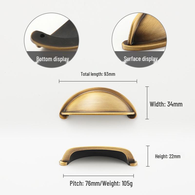 Yellow Bronze Retro French Cabinet Handle - Pure Copper for Wardrobe and Drawer