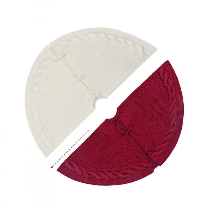 Red and Off-White Knitted Christmas Tree Skirt Decoration