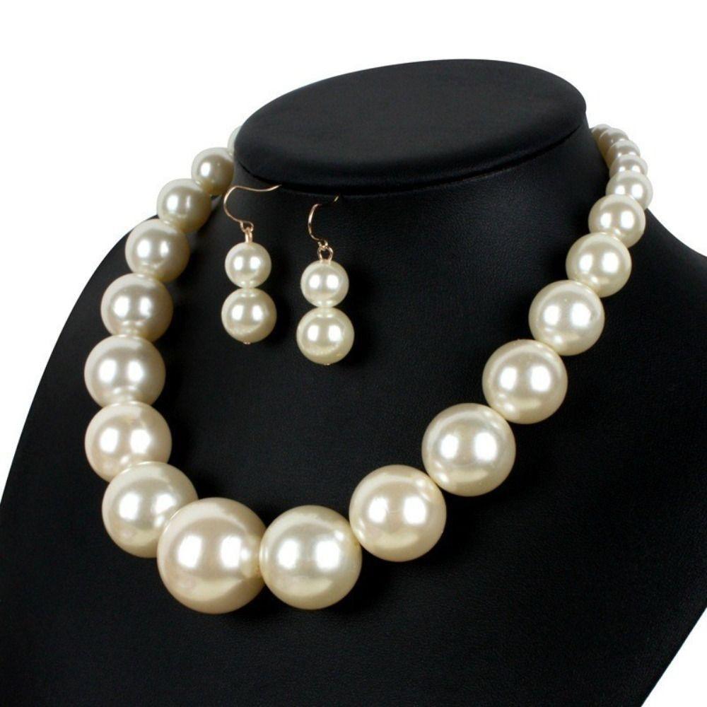 Elegant Large Pearl Necklace Set Exaggeration Neck Jewelry Big Ball Beads Chain Choker  Wedding