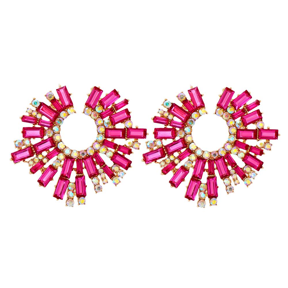 New Vintage Hollow Round Crystal Drop Dangle Earrings Trend Statement Rhinestone Ear Ring For Women Fashion Colorful Jewelry