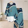 Women Plus Size Round Neck Long Sleeve Printed High Low Top Wide Leg Pants Two Piece Set