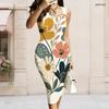 Women Plus Size Sleeveless Vest Midi Dress With Metal Ring Decorative On Left Neckline