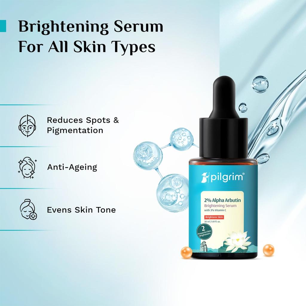 Pilgrim 2% Alpha Arbutin Brightening Serum, 30ml Each (Pack of 2)