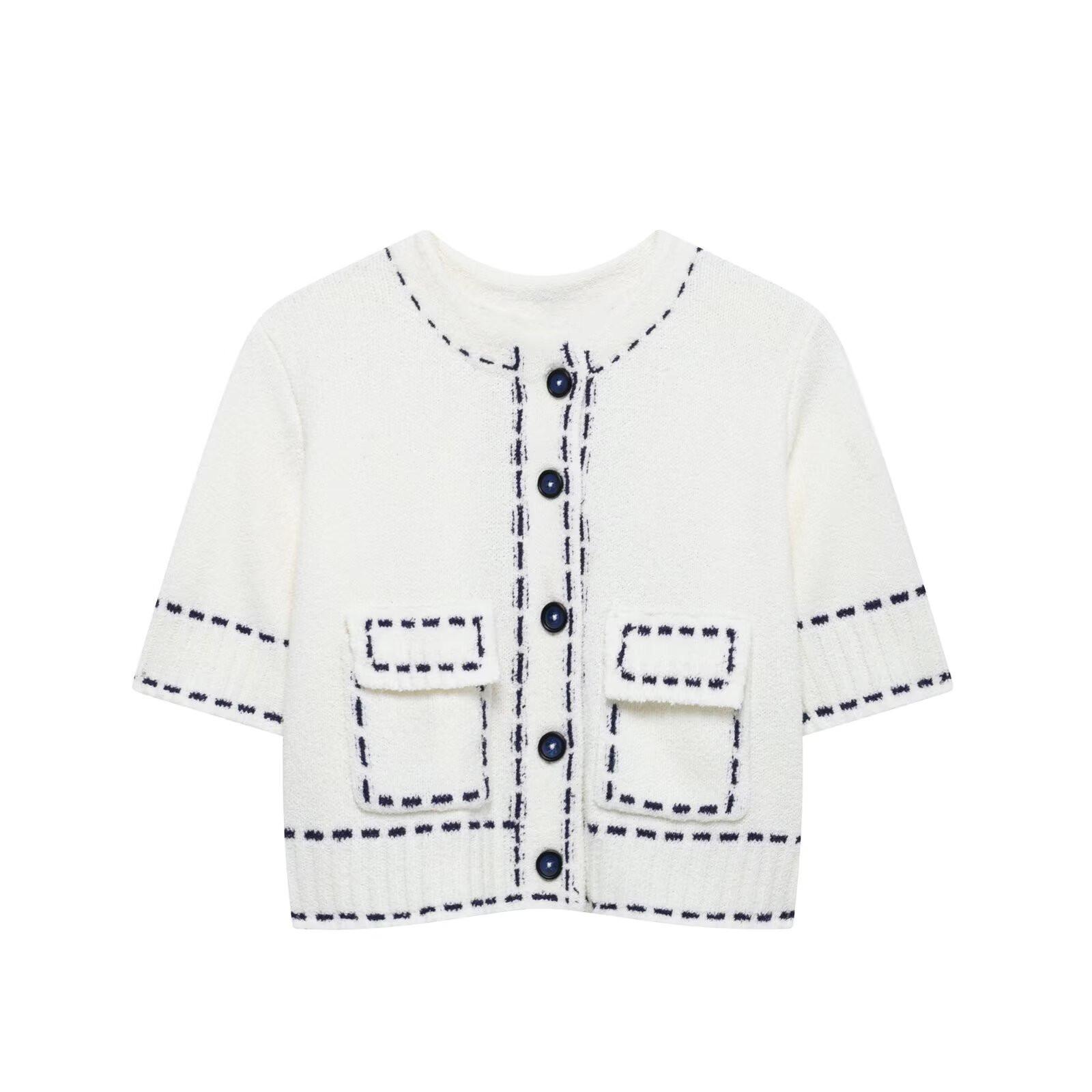 

2025 Spring Women s Elegant Slim Short-Sleeve Knitted Cardigan Jacket Large