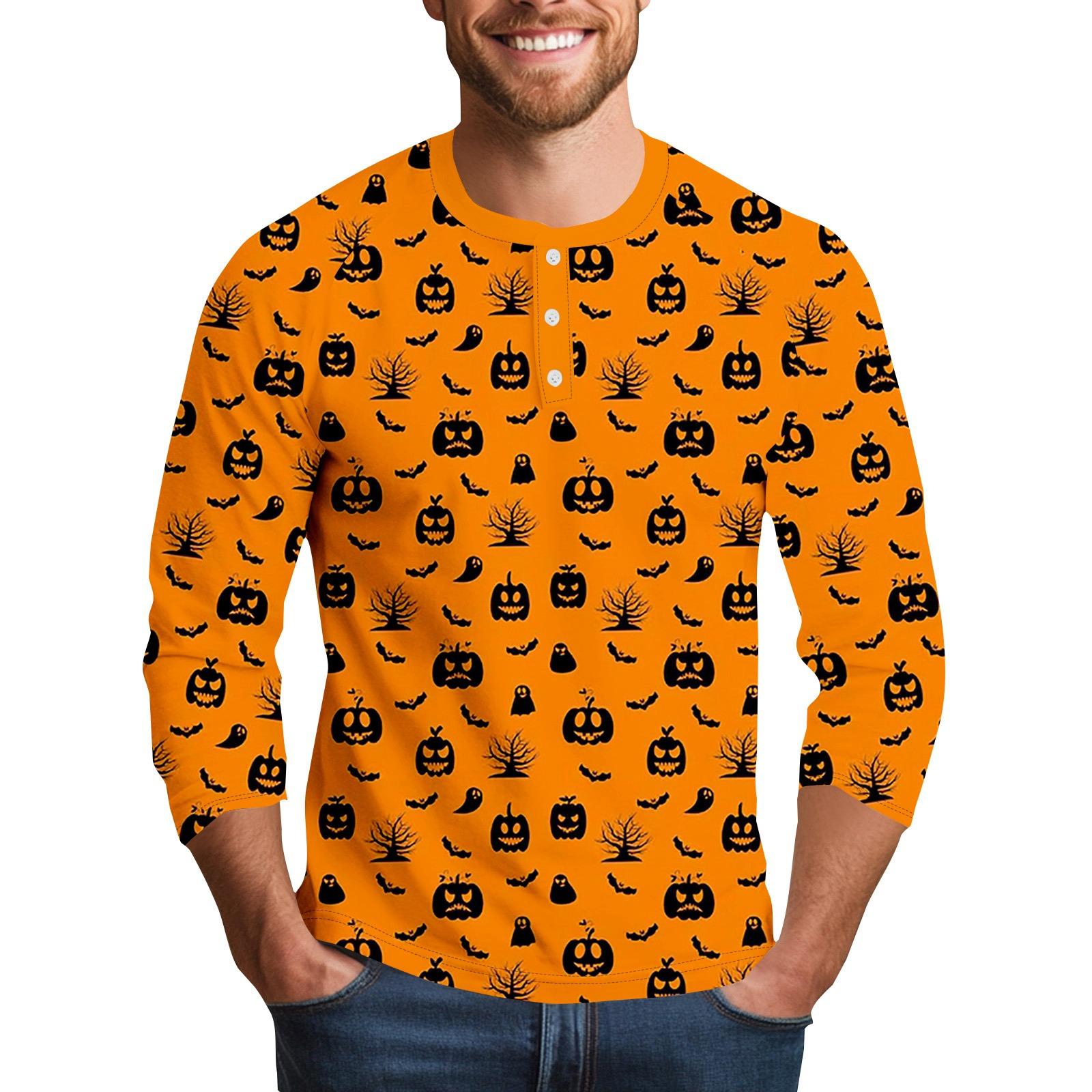 

Мужской Хэллоуинский принт на воротнике, рукав три четверти XXL
