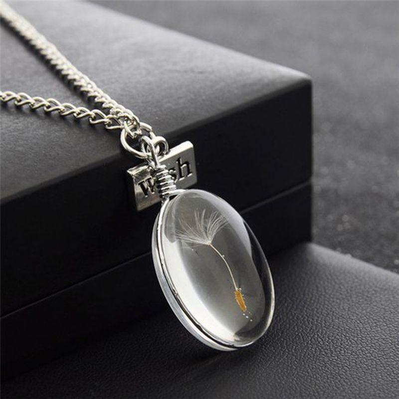 

Wish Glass Real Dandelion Seeds In Glass Wish Bottle Chain Pendant Necklace