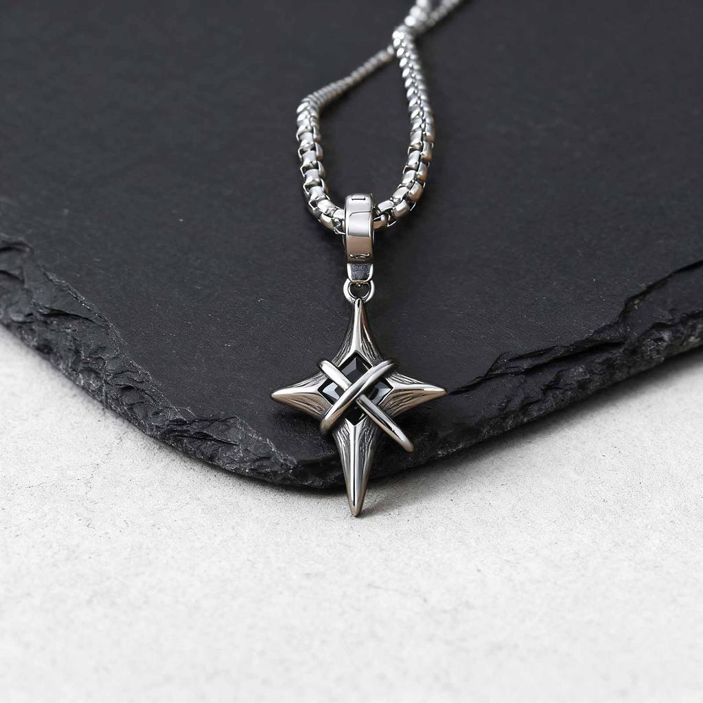 Minimalistische Sternkreuz Edelstahl Anhänger Halskette für Männer, Punk Hip Hop Unisex Halsbänder, Y2K Modeschmuck Geschenke