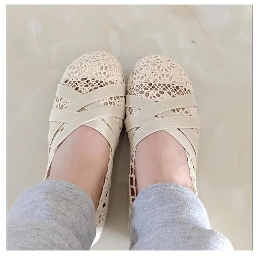 Fashion Elegant Woman Shoe Summer Air Mesh Flats Women's Breathable Mary Jane Shoes Ladies Ankle Strappy Ballet Shoes Cutout Lace Loafer