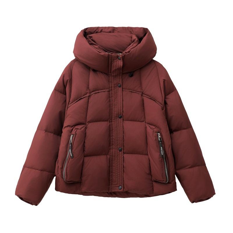 Nieuwe gewatteerde jas met capuchon dames korte dikke losse broodjas witte eendendons winterjas