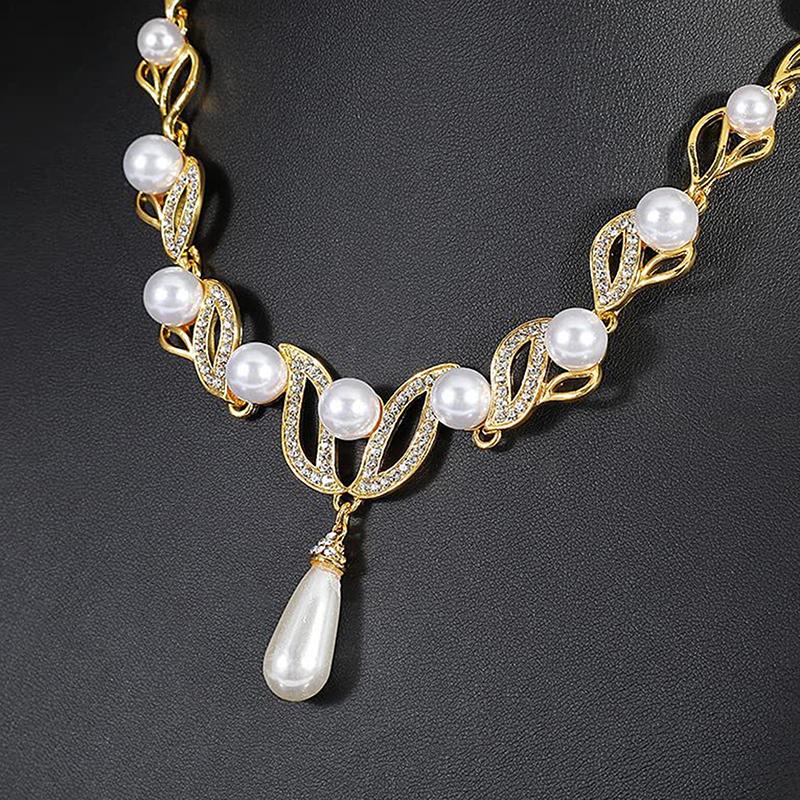 3Pc Women'S Wedding Season Imitation Pearl Flower Necklace Earrings Jewelry Set Wedding Date Party Holiday Gift-8916