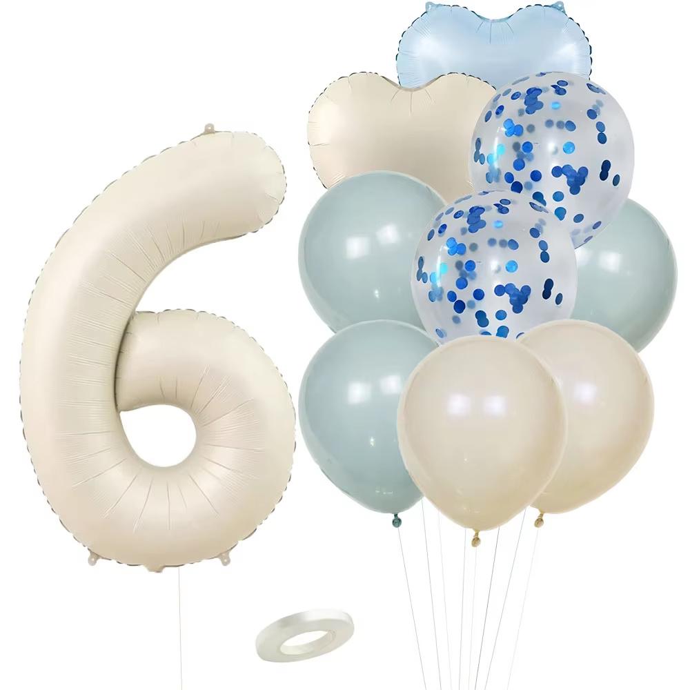 12pcs Vintage Beige Blue Balloon Set 32inch Foil Number Balloon For Kids Happy Birthday Party Decorations DIY Gifts Supplies