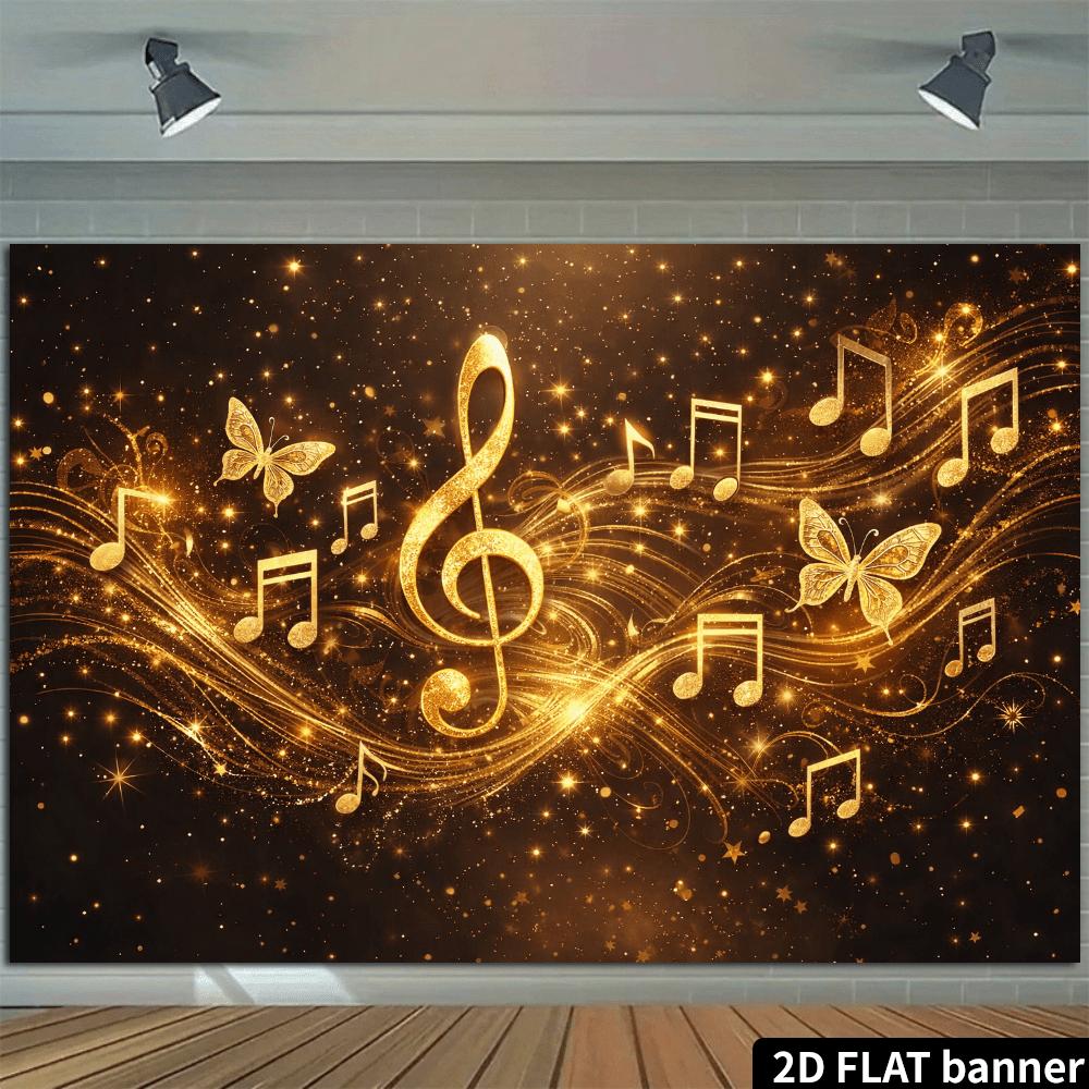 2D Plane Golden Music Note Butterfly Background Cloth - Black and Gold Minimalist Stylezyc