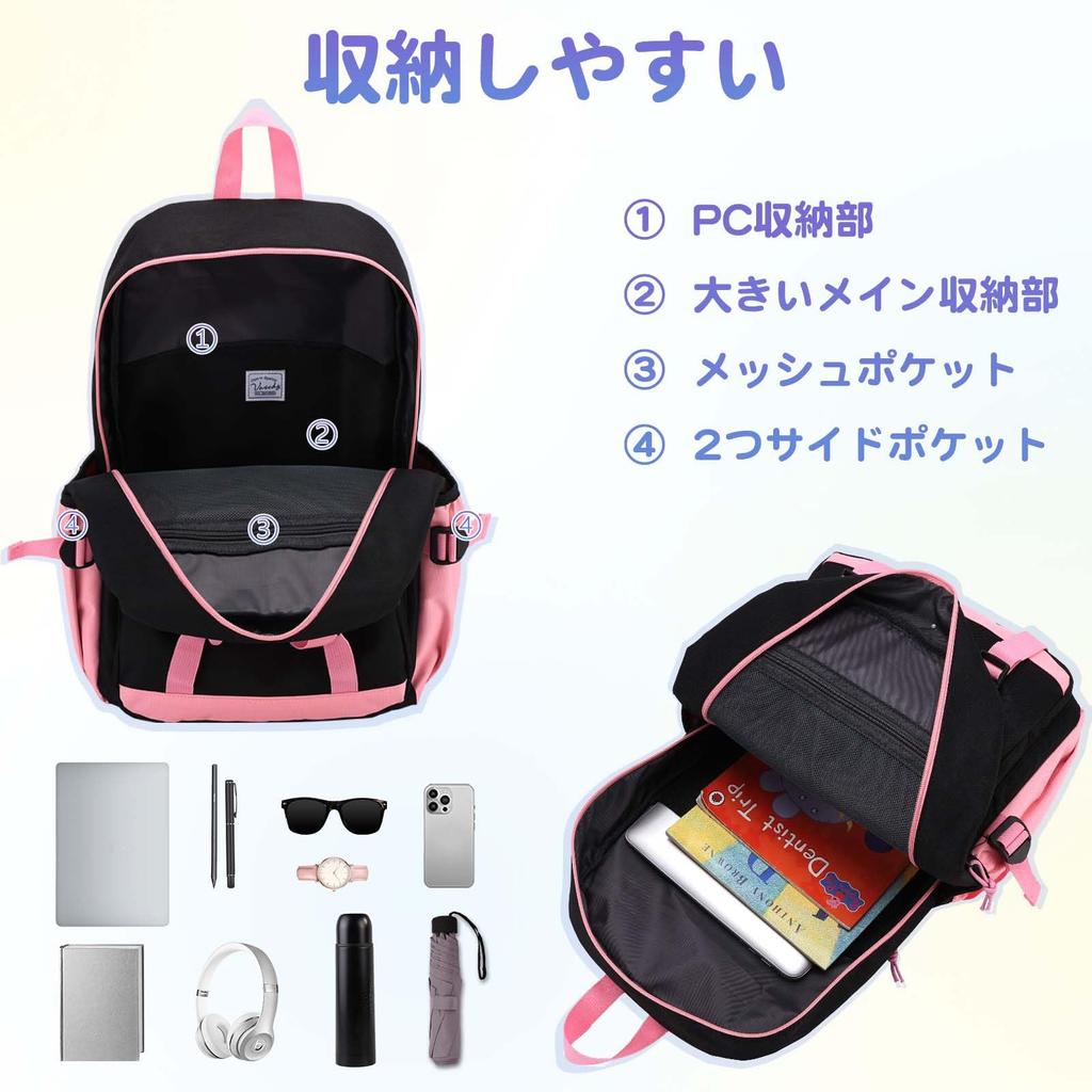 VASCHY Backpack for 21L Large Capacity Backpack for Middle and High School A4 Size with Stylish Transparent Black and Pink Kids, Girls, School,