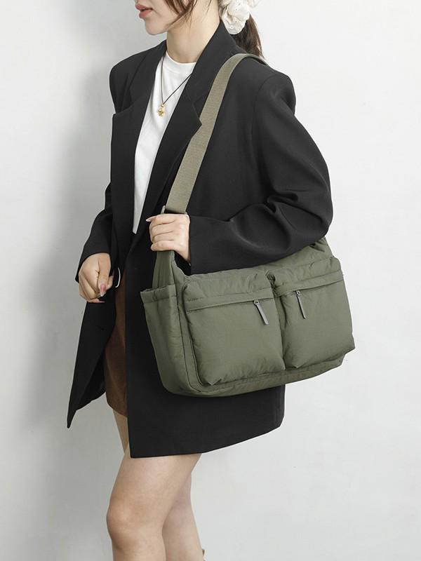 Unisex Herbst/Winter Nylon Umhängetasche - Große Kapazität, Baumwollgepolstert, Weiche Schultertasche für den lässigen Pendelverkehr