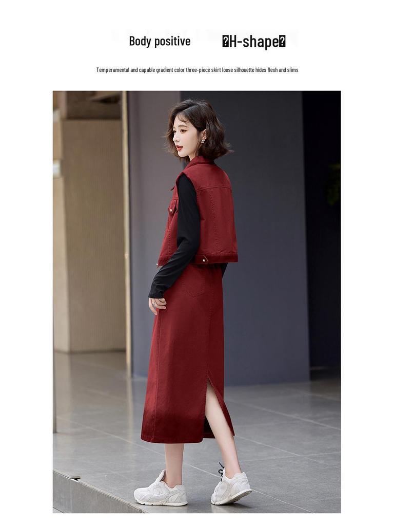 Gradient Denim Three-Piece Midi Skirt Set - 2025 Stylish & Age-Reducing Fashion (Model LU8933)