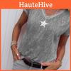 T-shirt da Donna Elegante Scollo a V Casual Larga Stella Estiva Camicie Monocolore Manica Corta Perfetta per Attività all'Aperto
