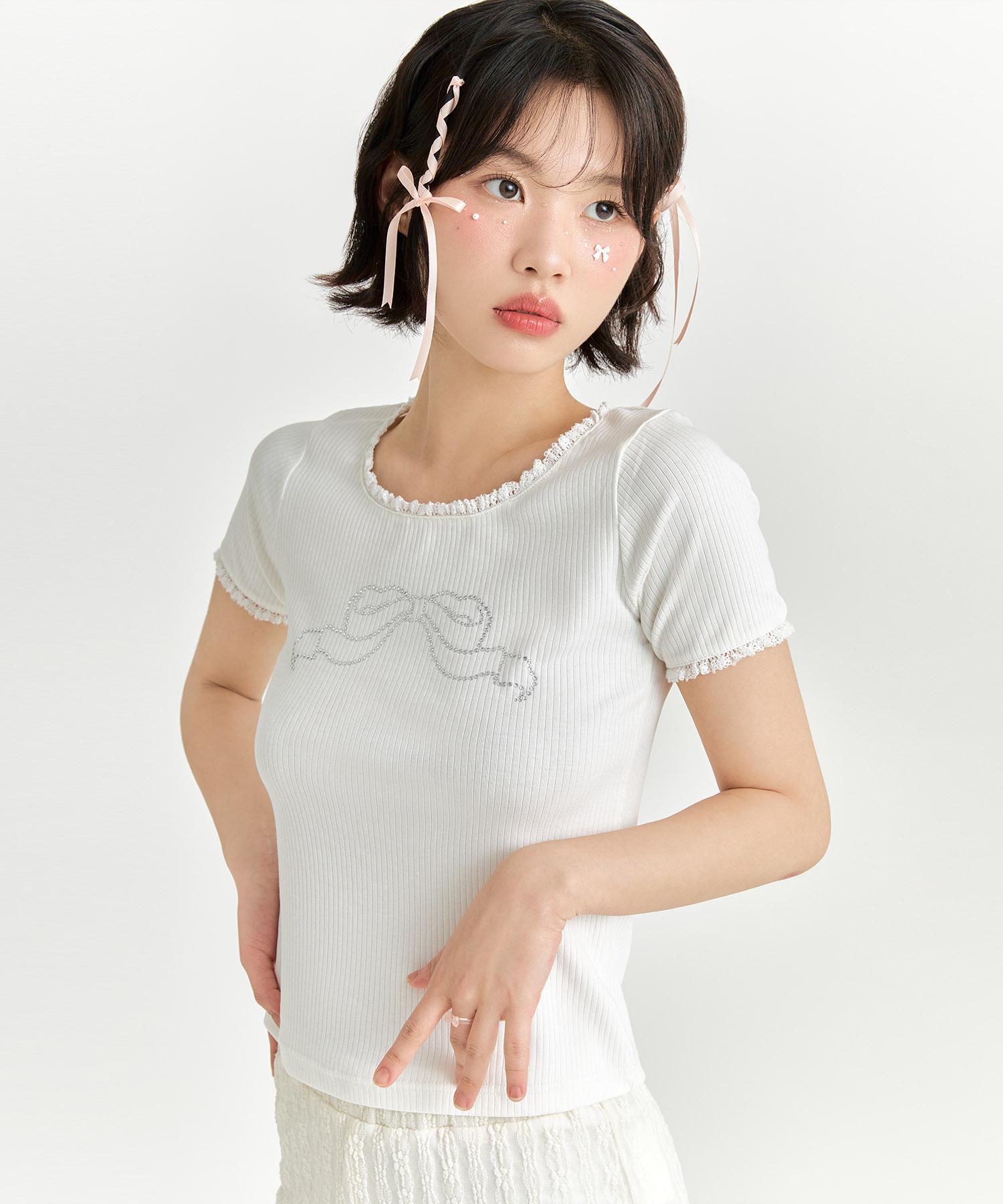 Adore Bell Ribbon Cubic T-Shirt - White