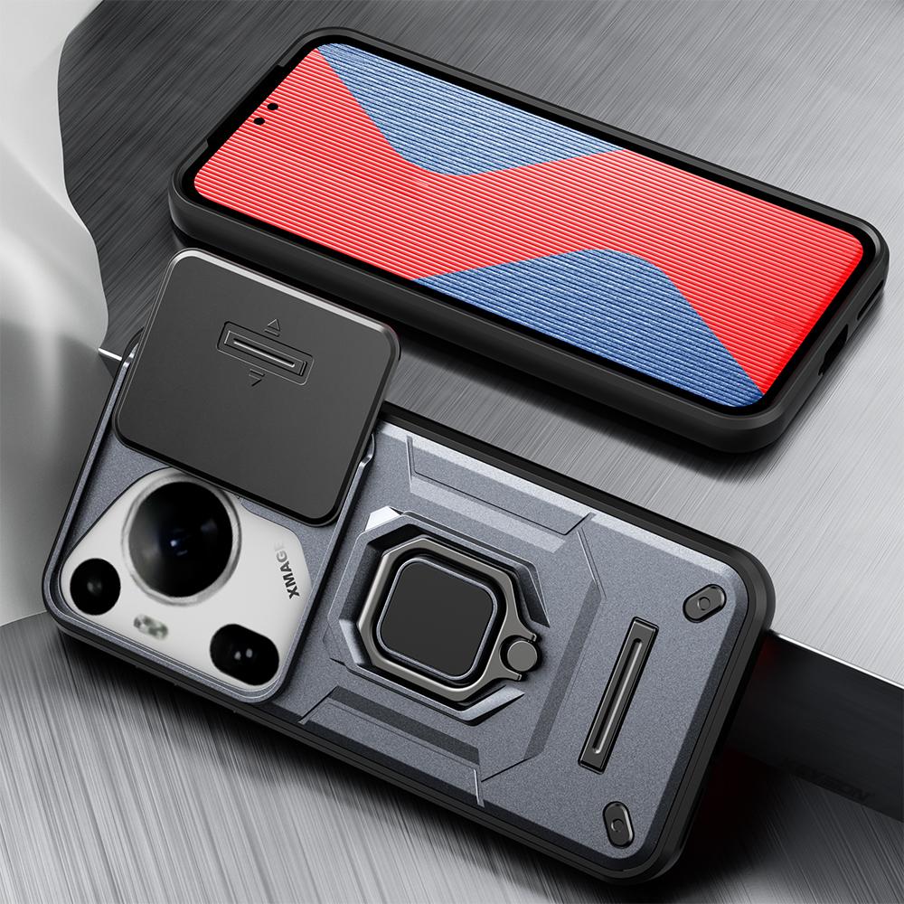 KEYSION Shockproof Case for Huawei Pura 70 Ultra P70 Pro Slide Camera Protection Ring Stand Phone Cover for Huawei Pura 70 Pro+