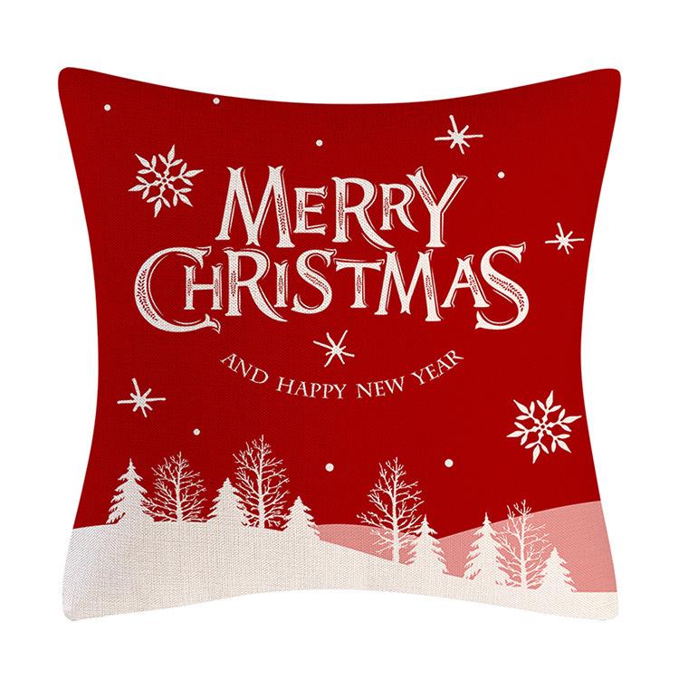 New Christmas Red Pillowcase Linen Festive Snowflake Sofa Living Room Pillowcase Cushion