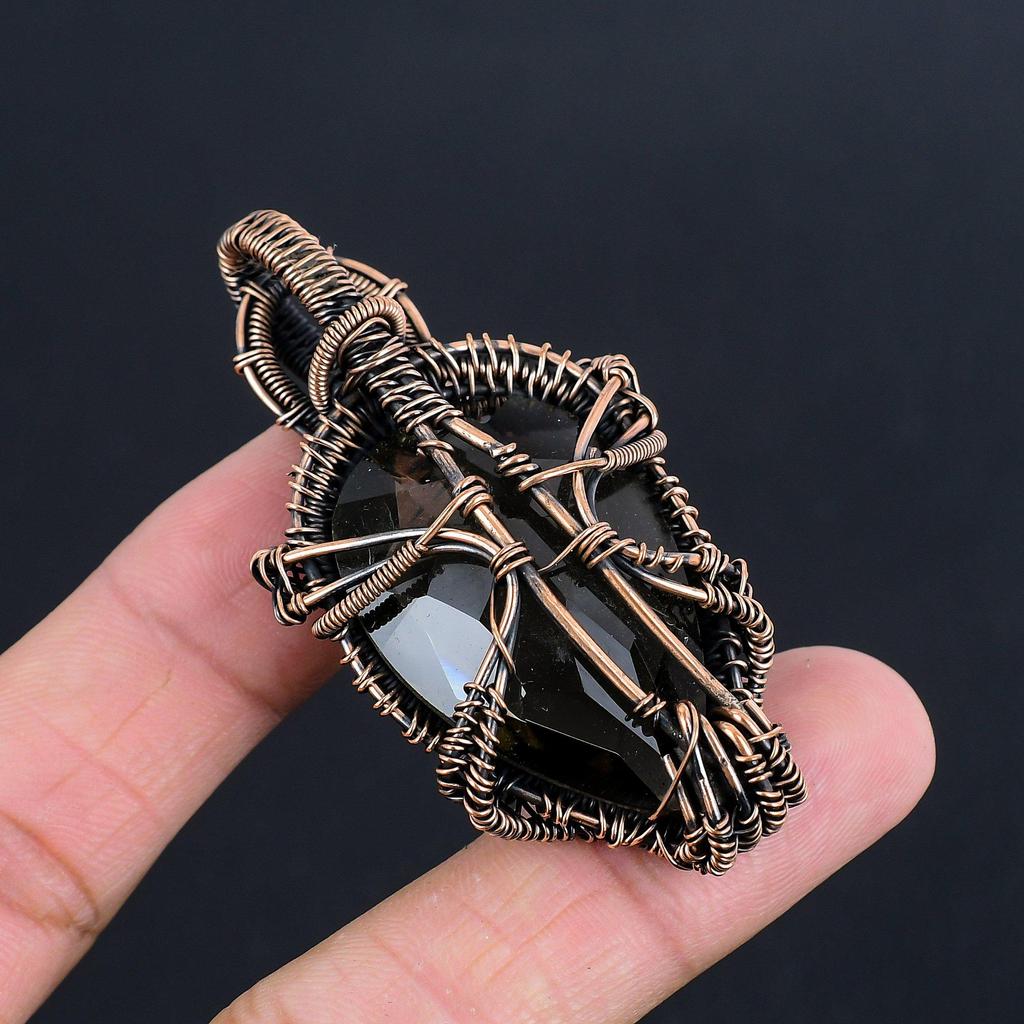Smoky Topaz Jewelry, Handmade Gemstone Pendant, 999 Copper Wire Wrapped Pendant Antique Jewelry, For Engagement Gift