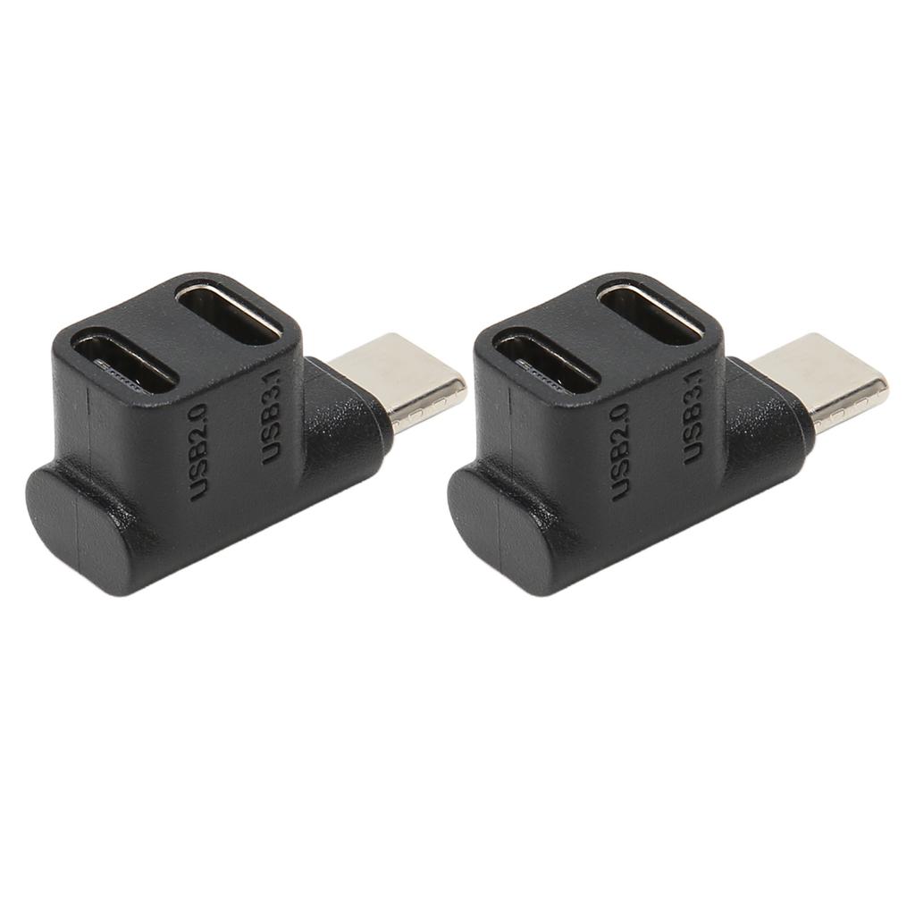 2pcs 1 to 2 USB C 3.1 90 Degree Angle Adapter 10Gbps USB 3.1 Type C Male to USBC 3.1 USB C2.0 Dual Female Right Angle