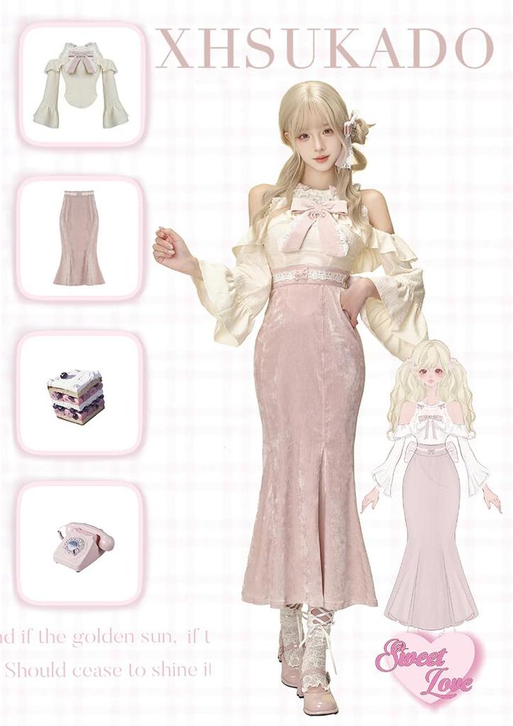 Ordentliches und sauberes Kleid für Open Princess Aleph Gothic Große Größe M [XHSUKADO] Damen, Schulter, Schulterfrei, Ärmel, Rock, Spitze, Band, Rüschen,