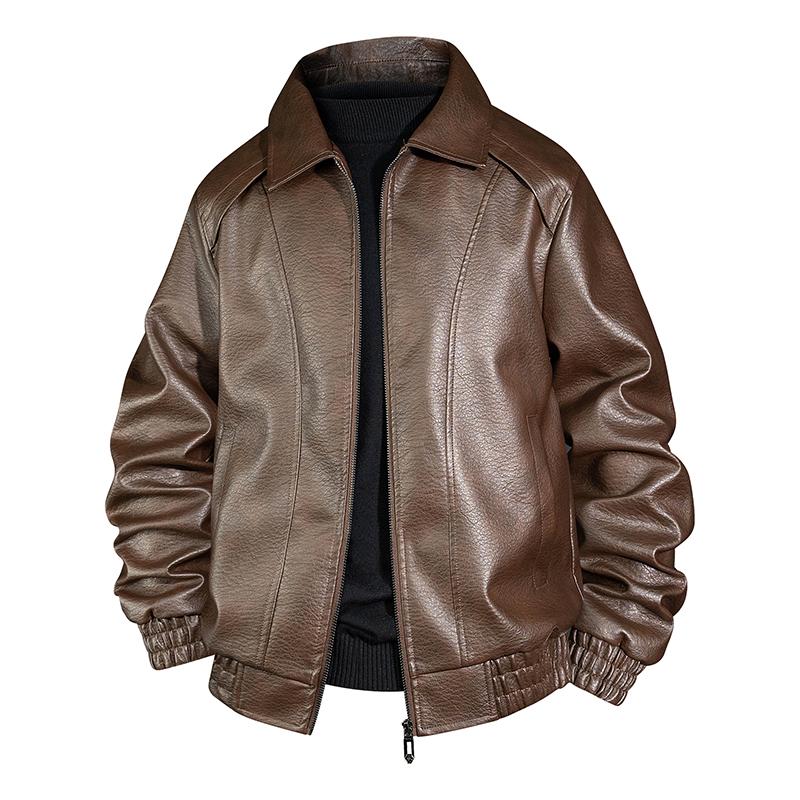 Men's Stand Up Collar PU Leather Jacket, Slim Fit Motorcycle Jacket, Versatile Top