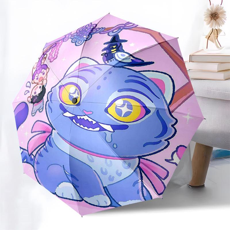1pc Kawaii Cat & Bird Outdoor Umbrella - Automatic Opening/Closing, Portable 3-Fold Design, 8-Bone Iron Frame, Perfect Gift for Fans, Travelers,