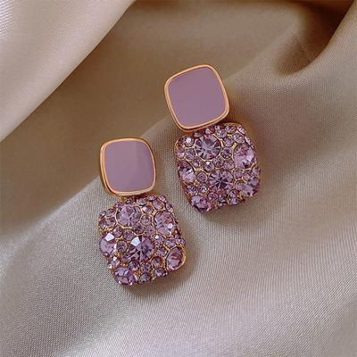 Vintage Shiny Crystal Geometric Women Earrings Contracted Sweet Lovely Fine Shiny Drop Earrings Jewelry
