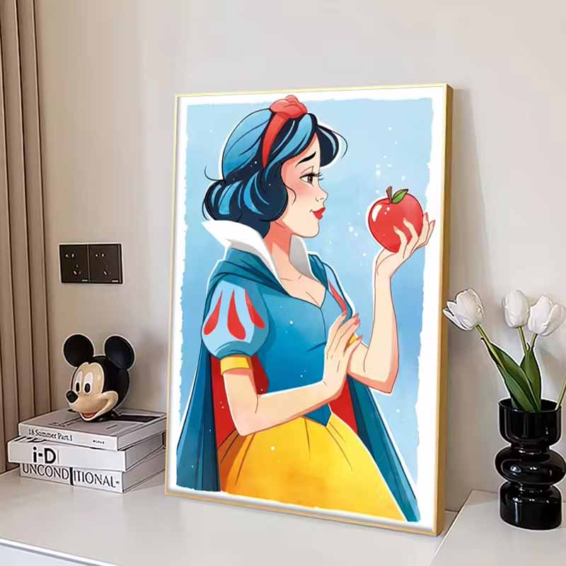 Disney 5D DIY Diamond Painting Snow White Watercolor Illustration Full Round Diamond Mosaic Cartoon Cross Stitch Art Painting for Home Decoration