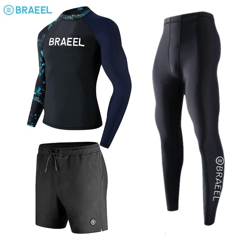 Mens UV Protection Quick-Dry Long Sleeve Rash Guard Set With Pants Surfing Diving Swimming