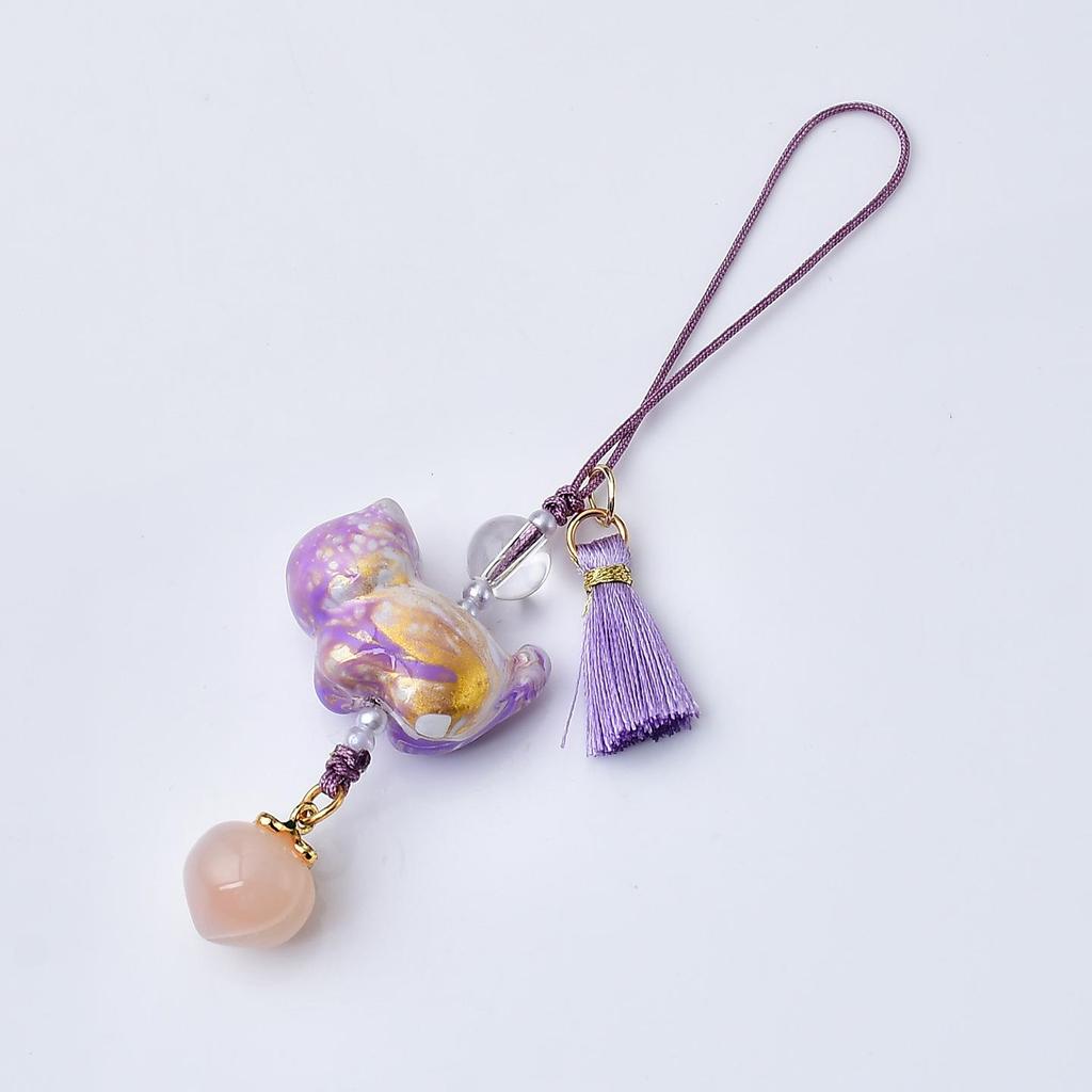 Chinese Ink Wash Cat Tassel Pendant Phone Lanyard - Handwoven Song Brocade Bag Charm
