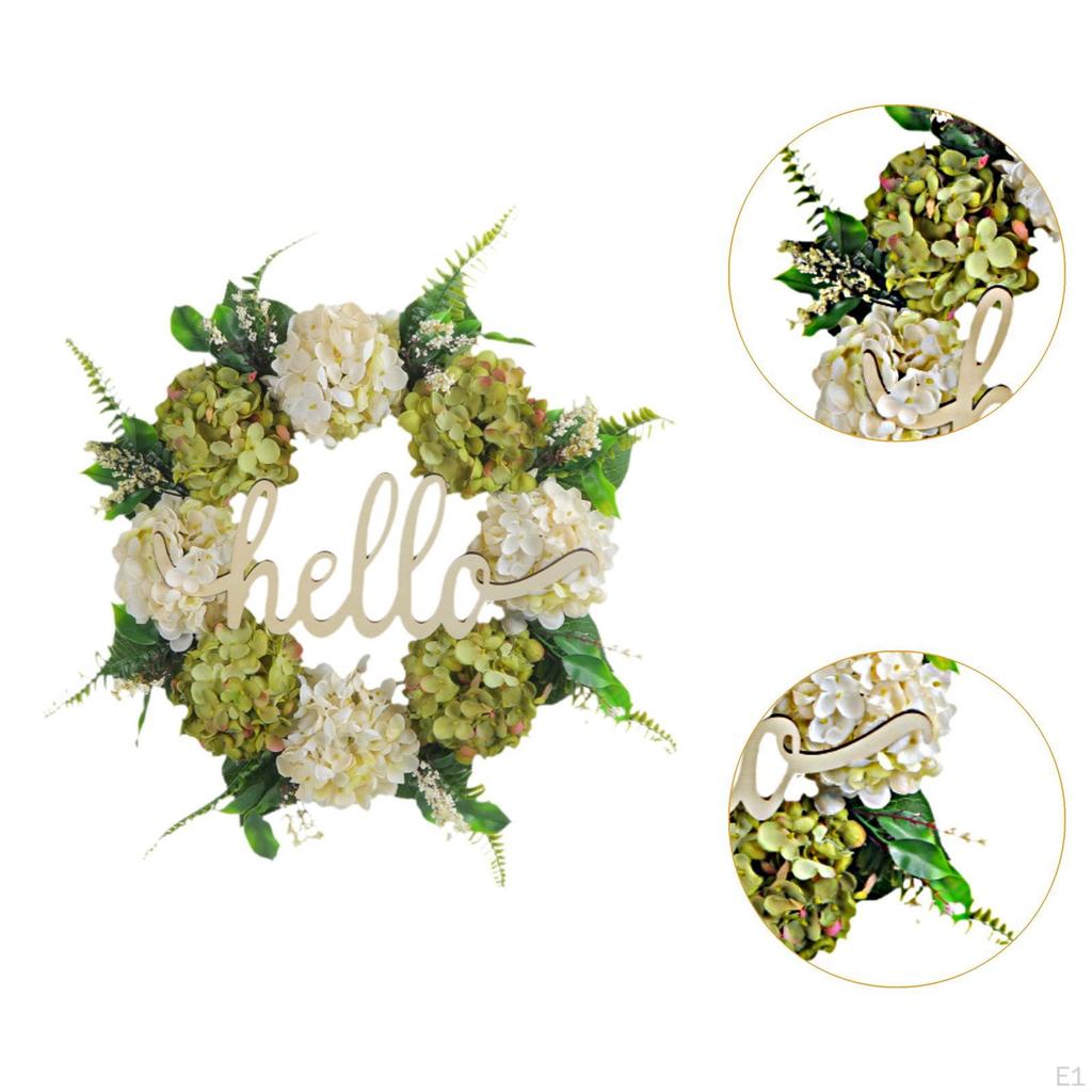 Hello Spring Wreath Hydrangea Artificial Flower Floral Garland Hanging Ornament for Front