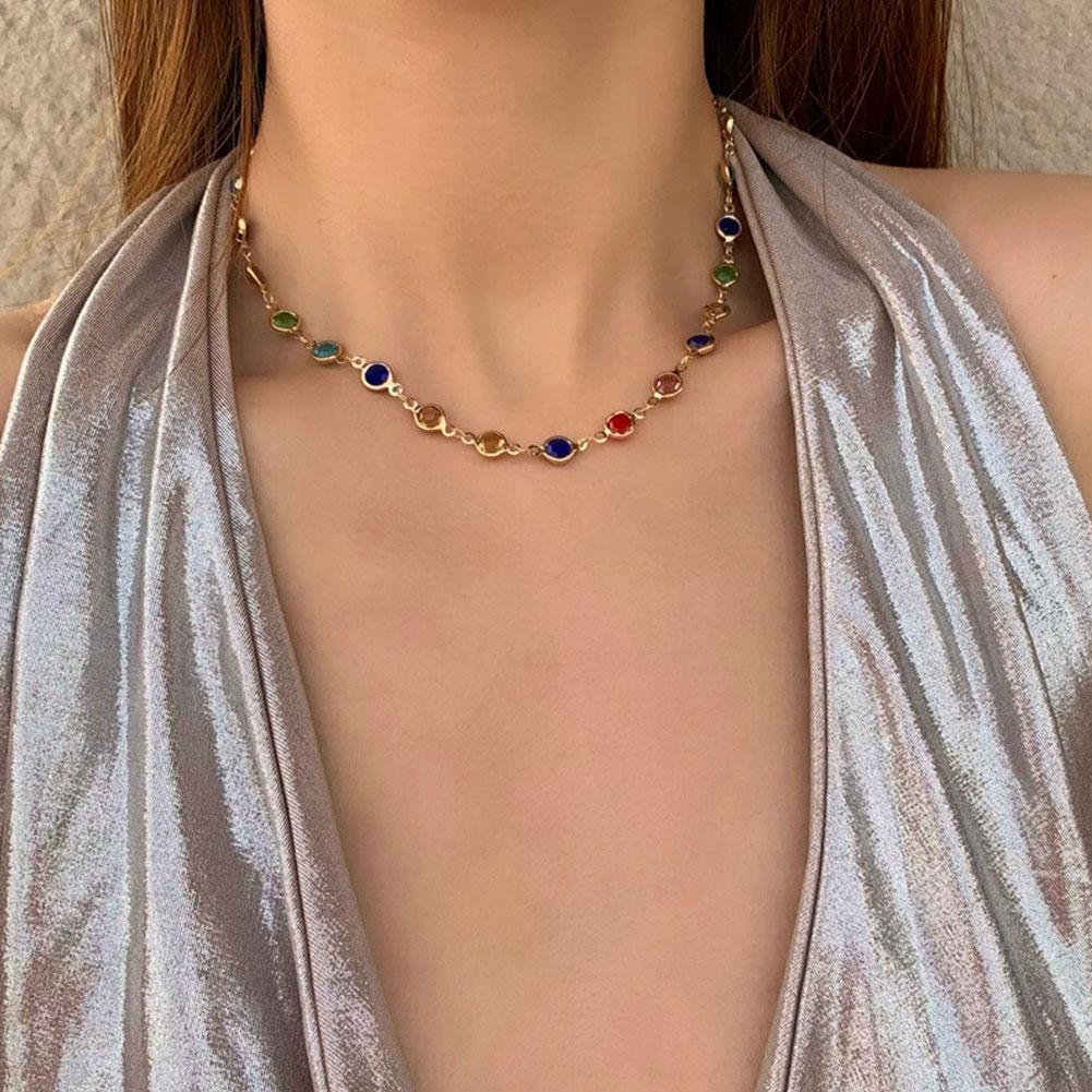 Temperament Stained Glass Necklace Necklaces For Women Color Choker Simple Gift Jewelry Necklac V1L9