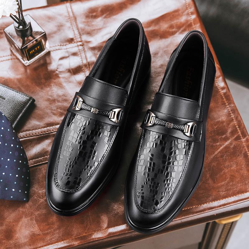 High Quality Black Loafers Men Shoes Luxury Brand Thick Soled Business Shoes Casual Genuine Leather Slip On Comfortable Shoes
