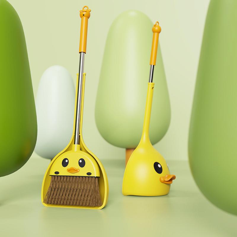 Children's Broom & Dustpan Combination Cartoon Little Yellow Duck Pattern Light Broom And Dustpan Floor Cleaning