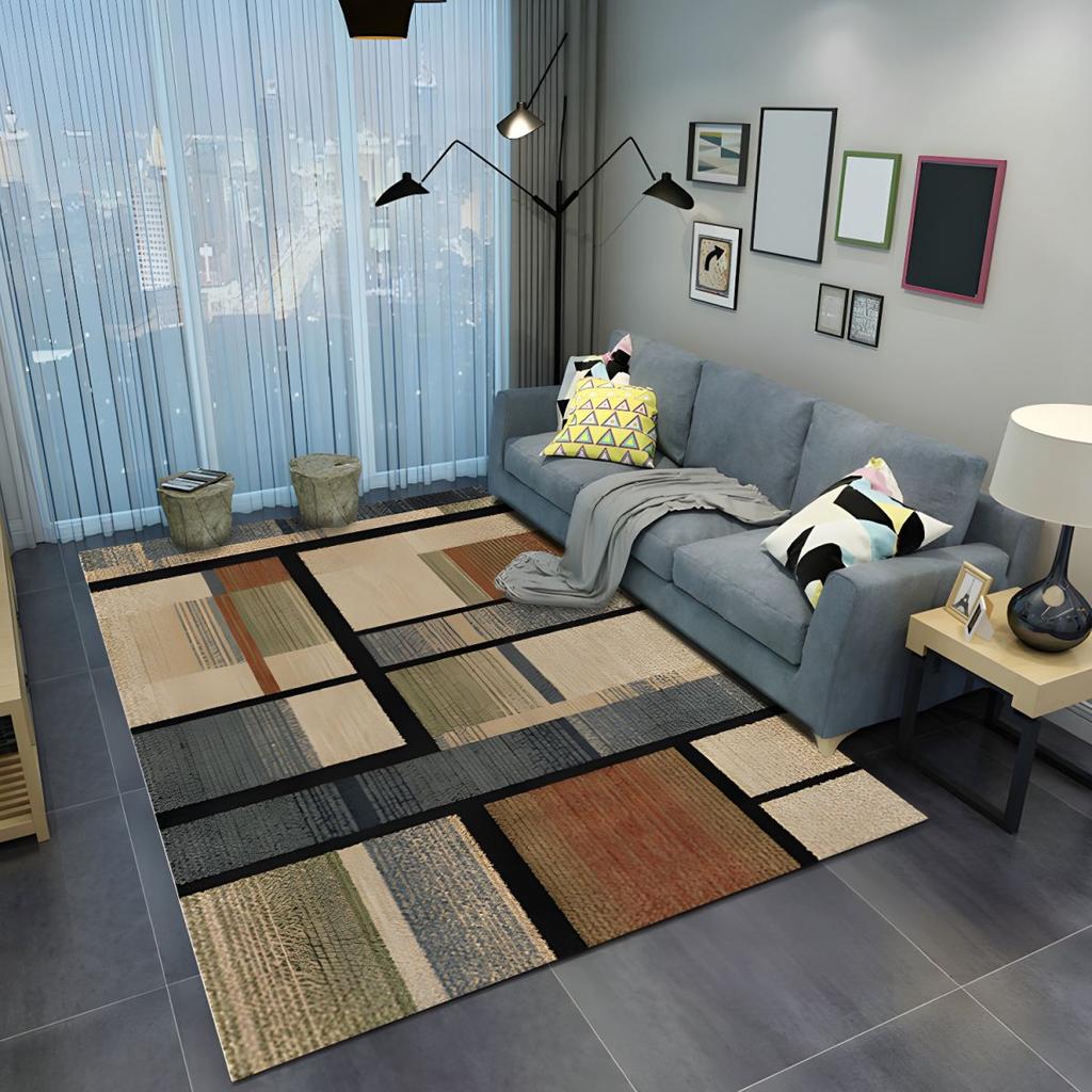 Nordic Carpet INS Style Living Room Rug Sofa Coffee Table Mat Bedroom Full Room Coverage Stain-Resistant Simple Geometric Grid