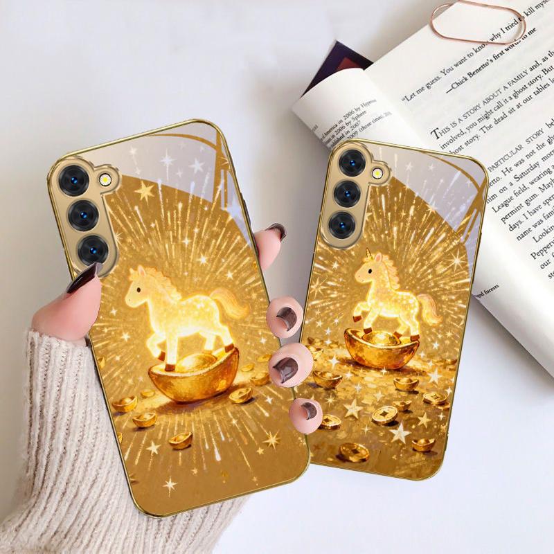 The shining golden pony For Samsung Galaxy S20 FE S21 S22 S23 Plus S24 Ultra S25Ultra S21+ S9+ S22Plus Golden glass phone case