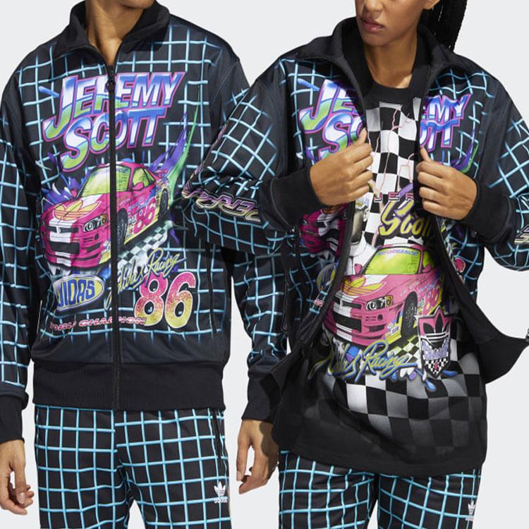 adidas Originals X Jeremy Scott Giacca da Tuta con Stampa a Quadri Cartone Animato Unisex Capispalla Nera HG6509