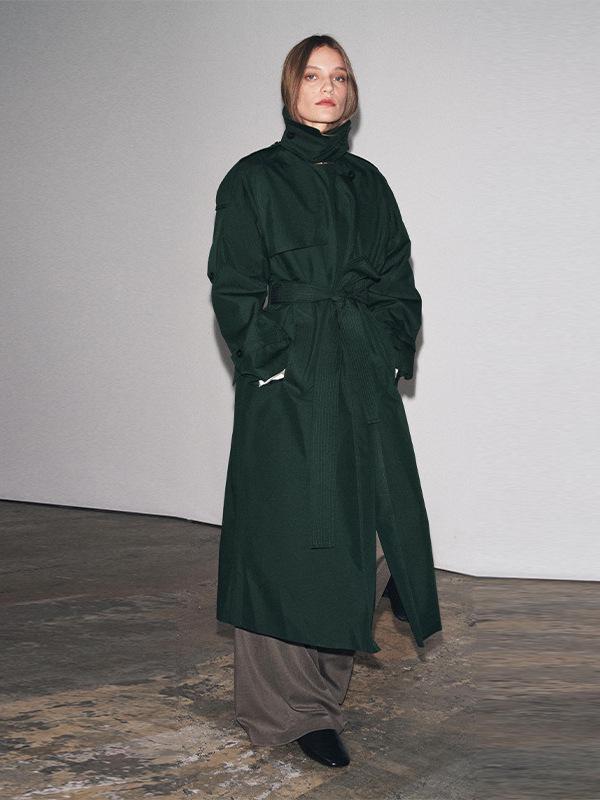 Gabardina Larga Otoño 2025 Estilo Coreano con Solapas Europeas y Americanas y Cinturón a la Cintura - Ropa de Abrigo Versátil para Mujer