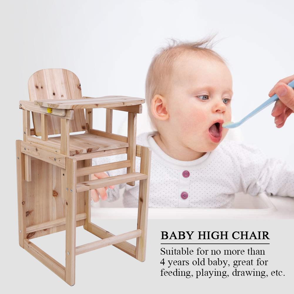 Baby Feeding Chair & Table Set Solid Wooden Detachable Highchair with Adjustable Tray
